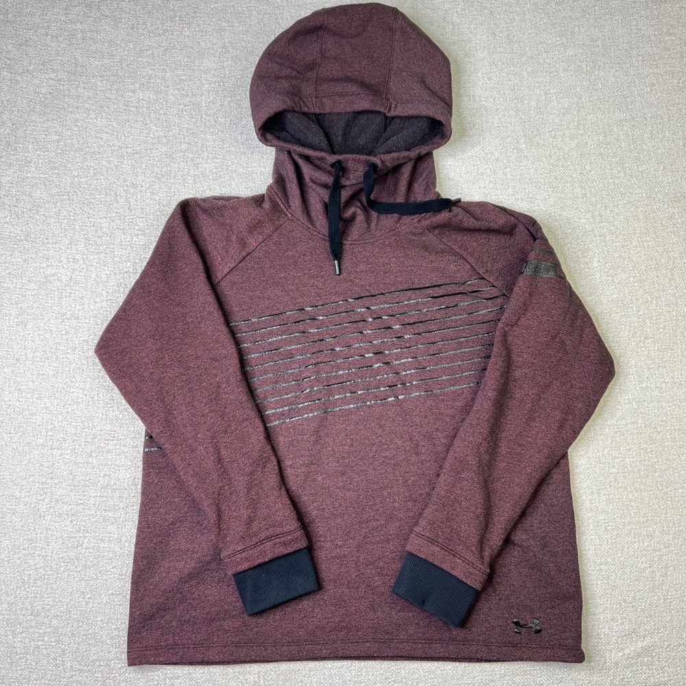 Under Armour Threadborne Hoodie Womens Large Maroon Funnel Neck Pullover Hike